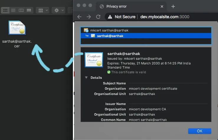 Dragging and dropping certificate file