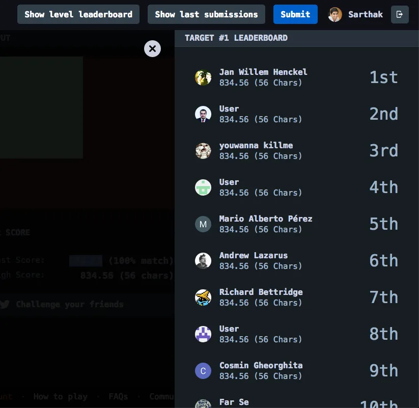 CSS Battle Leaderboard