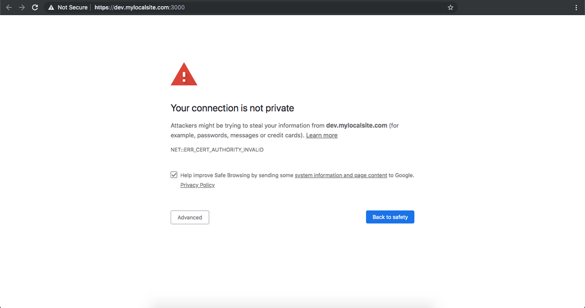 Privacy error on Chrome due to invalid certificate authority