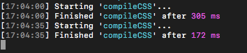 Two compile times of 305ms and 172ms respectively